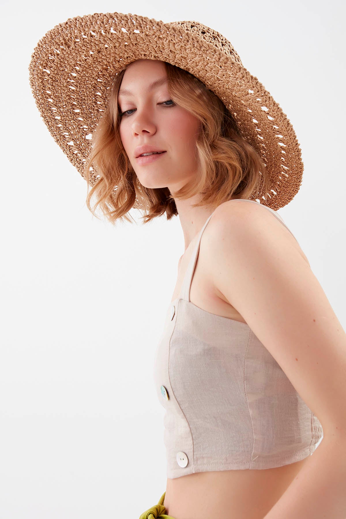 PSORIASIS-BUTTONED BACK COILED CROP BLOUSE