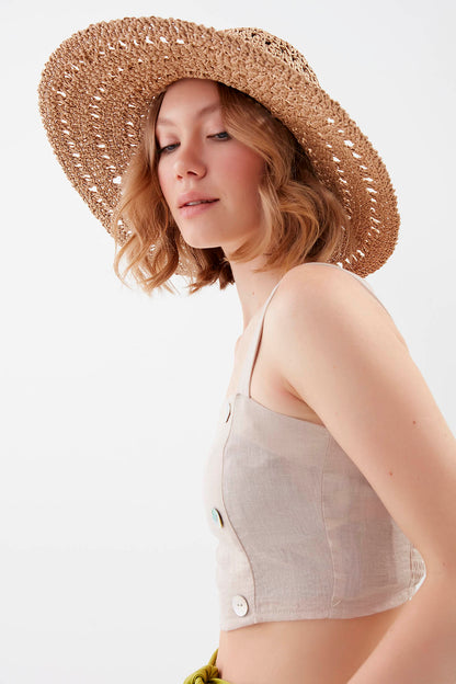 PSORIASIS-BUTTONED BACK COILED CROP BLOUSE