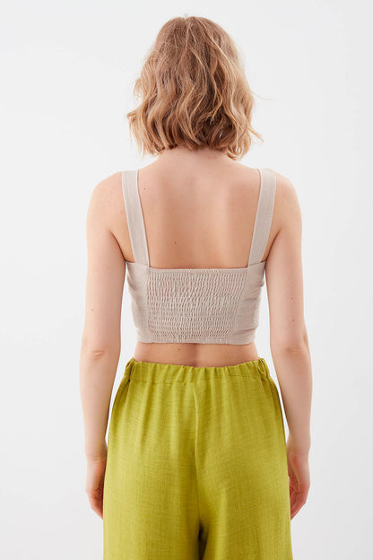 PSORIASIS-BUTTONED BACK COILED CROP BLOUSE