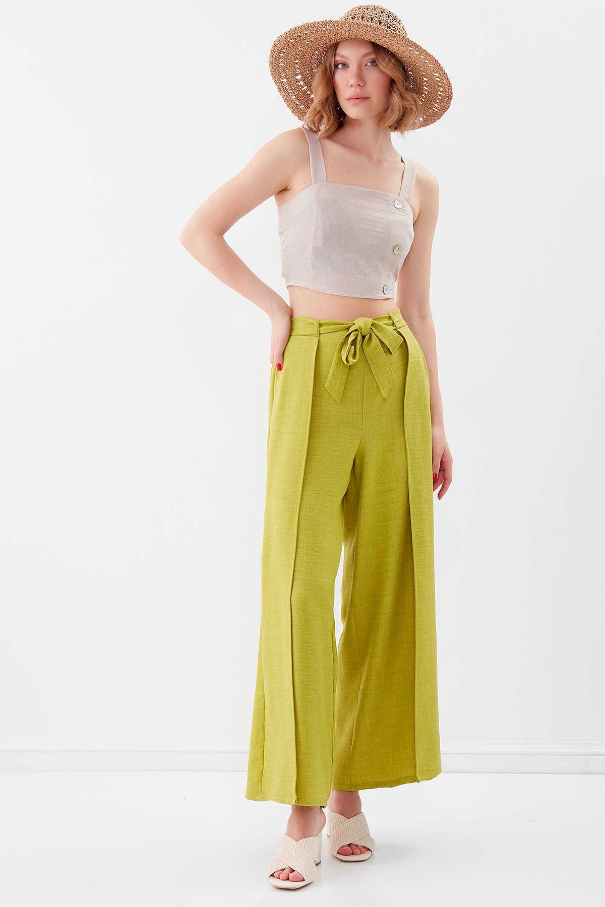 PSORIASIS-BUTTONED BACK COILED CROP BLOUSE