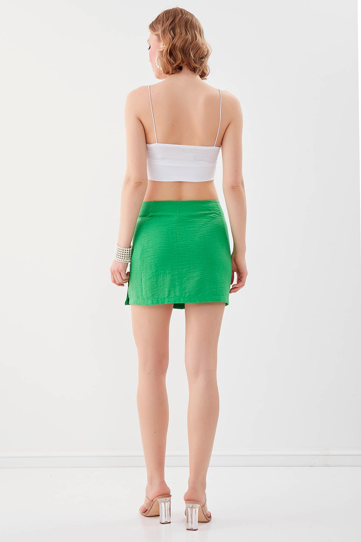 PSORIASIS-BUTTON VISCOSE LINEN MINI-SKIRT