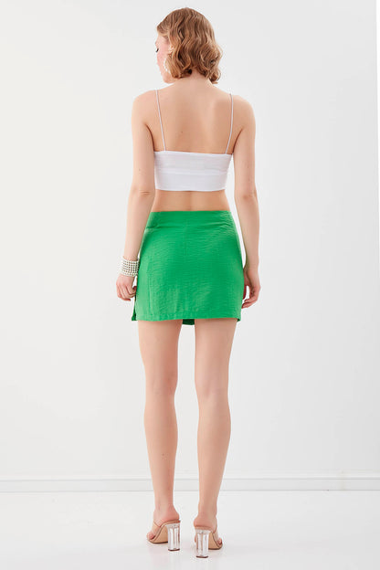 PSORIASIS-BUTTON VISCOSE LINEN MINI-SKIRT