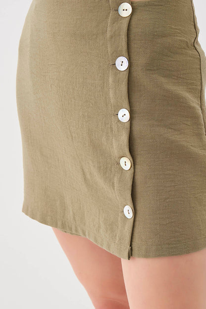 PSORIASIS-BUTTON VISCOSE LINEN MINI-SKIRT