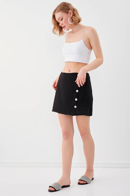 PSORIASIS-BUTTON VISCOSE LINEN MINI-SKIRT