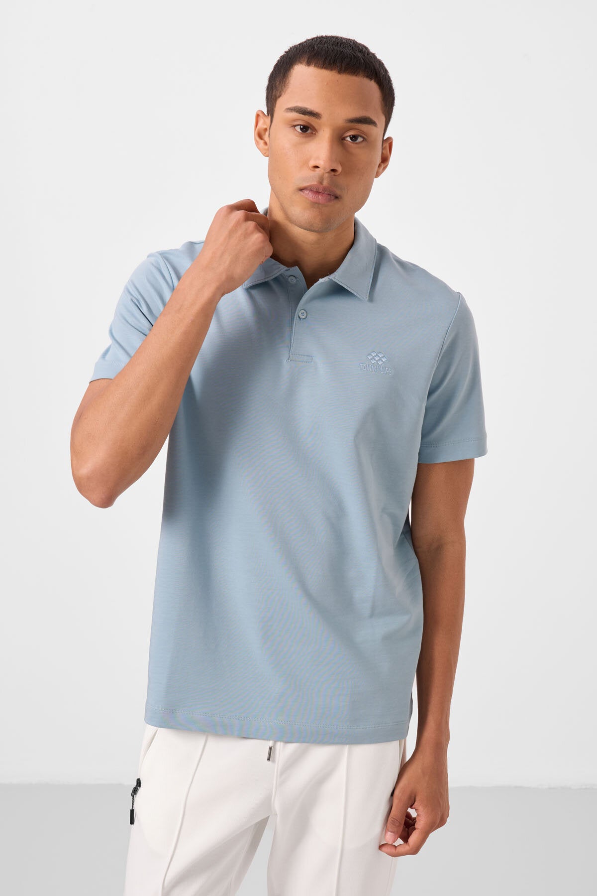 Standard Fit Basic Polo Collar Pack of 3 Black and white and ice blue men's T-Shirt 87748