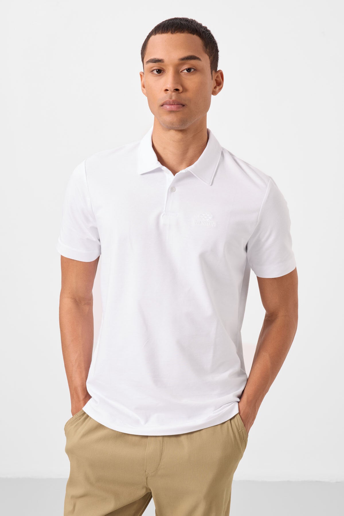 Standard Fit Basic Polo Collar Pack of 3 Black and white and ice blue men's T-Shirt 87748