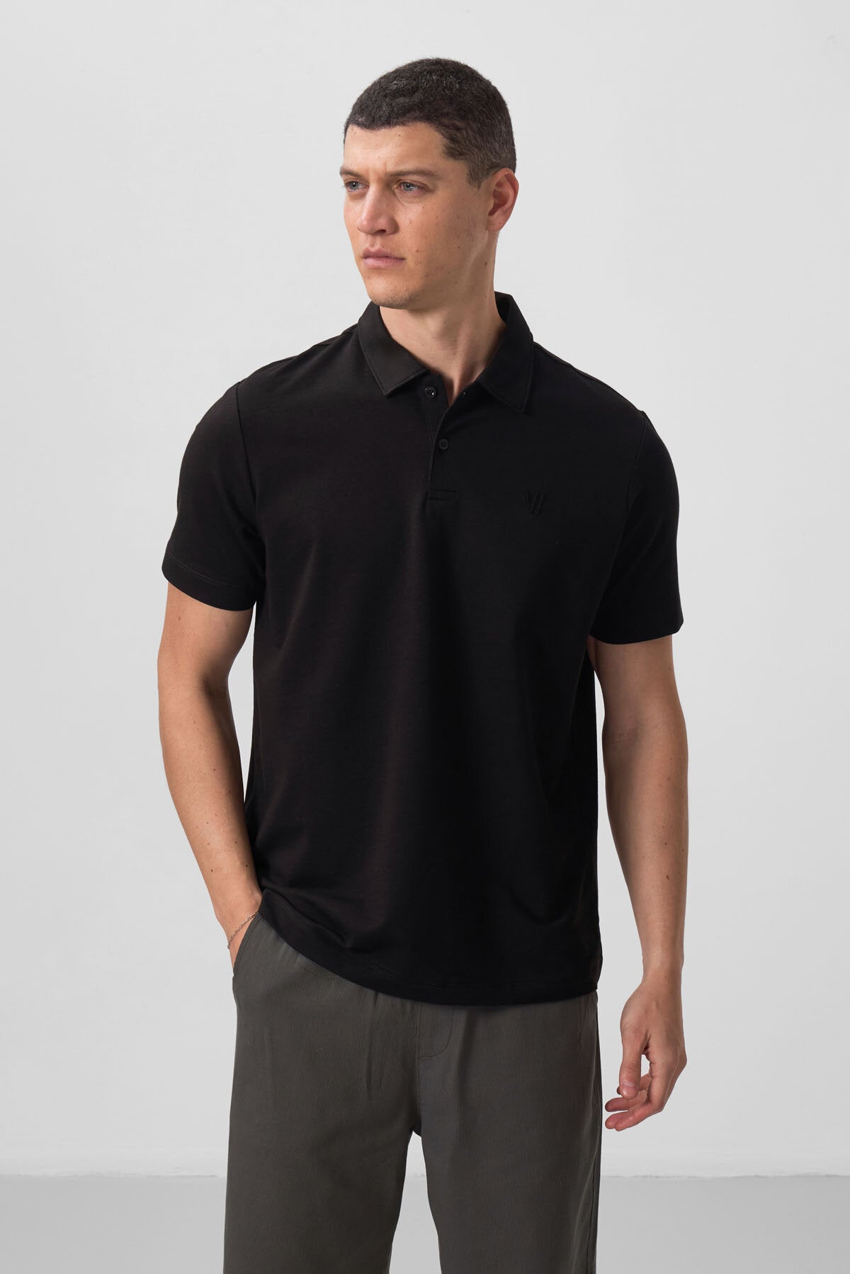 Standard Fit Basic Polo Collar Pack of 3 Black and White with a Men's T-Shirt