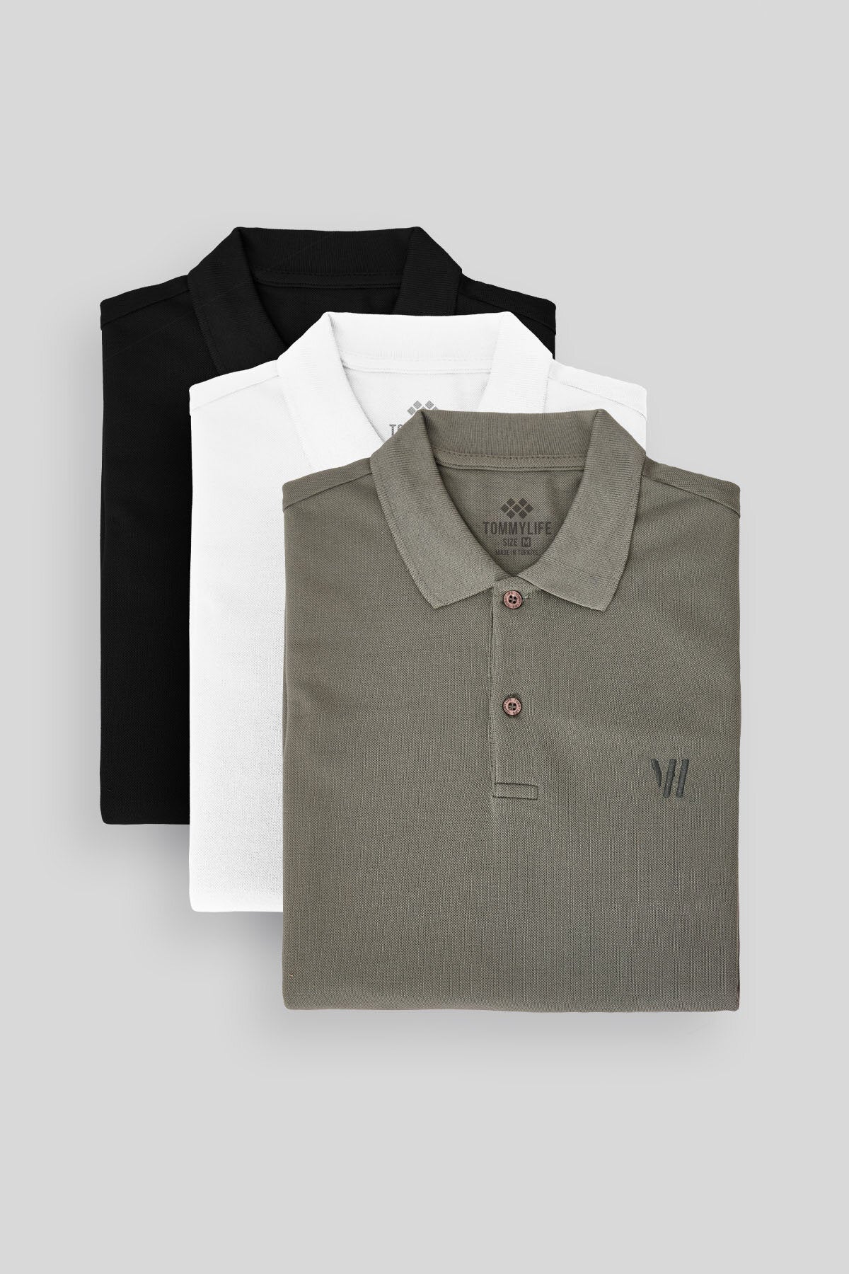 Standard Fit Basic Polo Collar Pack of 3 Black and White with a Men's T-Shirt