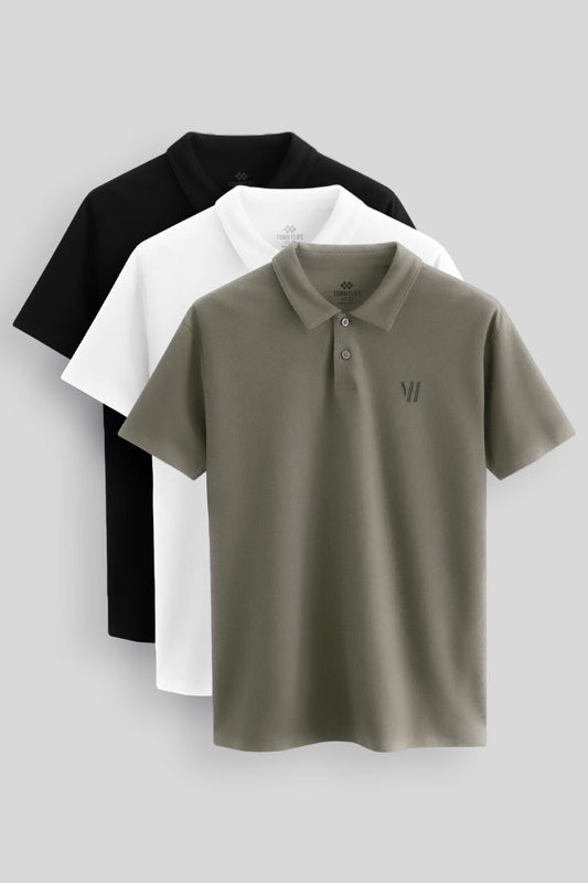 Standard Fit Basic Polo Collar Pack of 3 Black and White with a Men's T-Shirt