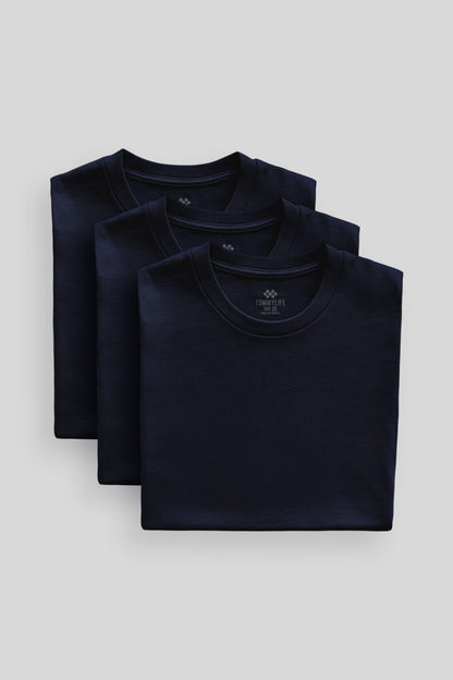 Standard Fit Basic O Collar 3's Pack Navy Men T-Shirt 87911