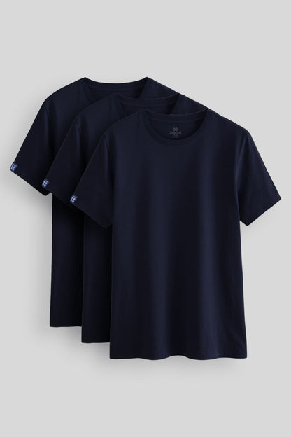 Standard Fit Basic O Collar 3's Pack Navy Men T-Shirt 87911