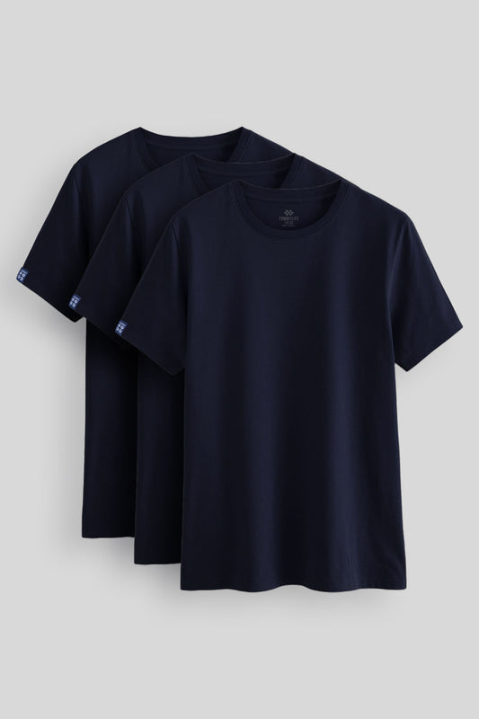 Standard Fit Basic O Collar 3's Pack Navy Men T-Shirt 87911