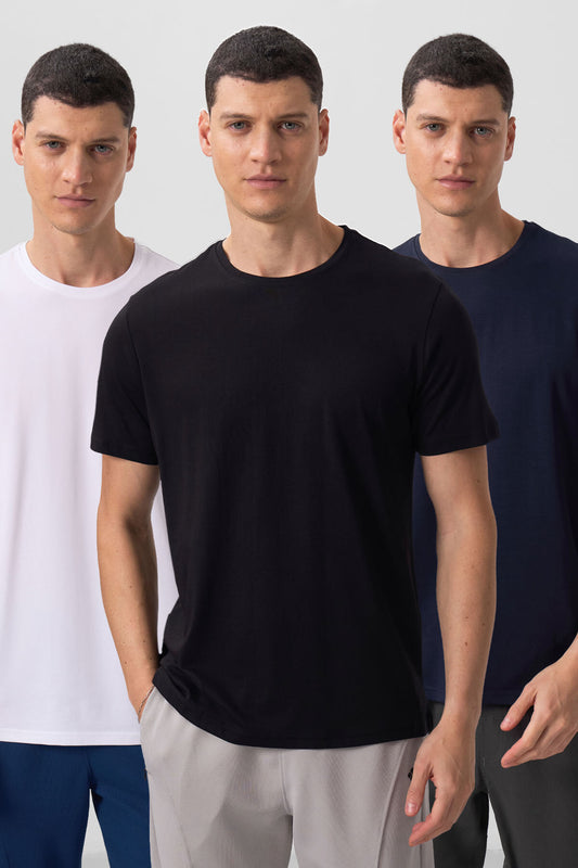 Standard Fit Basic Pack of 3 Black and white and blue Men's T-Shirt 87911