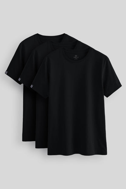 Standard Fit Basic O Collar Pack of 3 Black Men's T-Shirt 87911