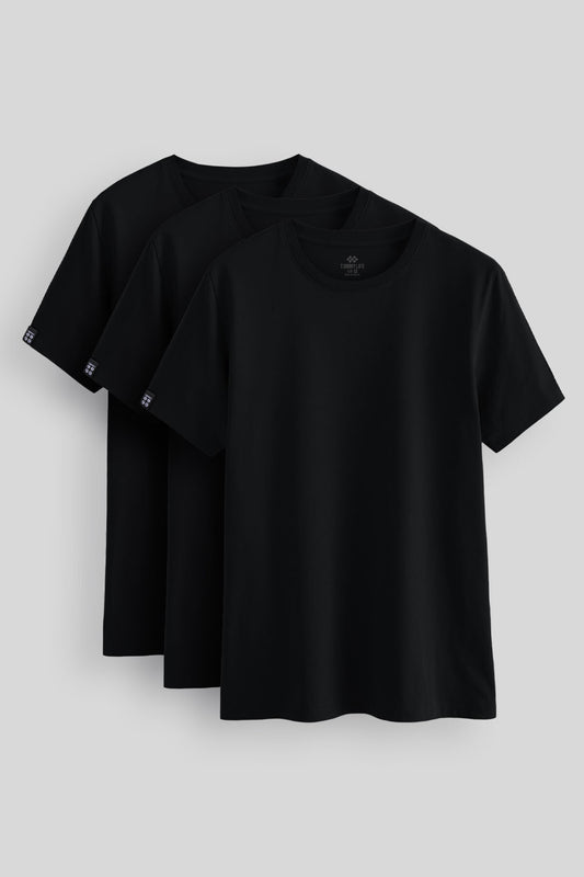 Standard Fit Basic O Collar Pack of 3 Black Men's T-Shirt 87911