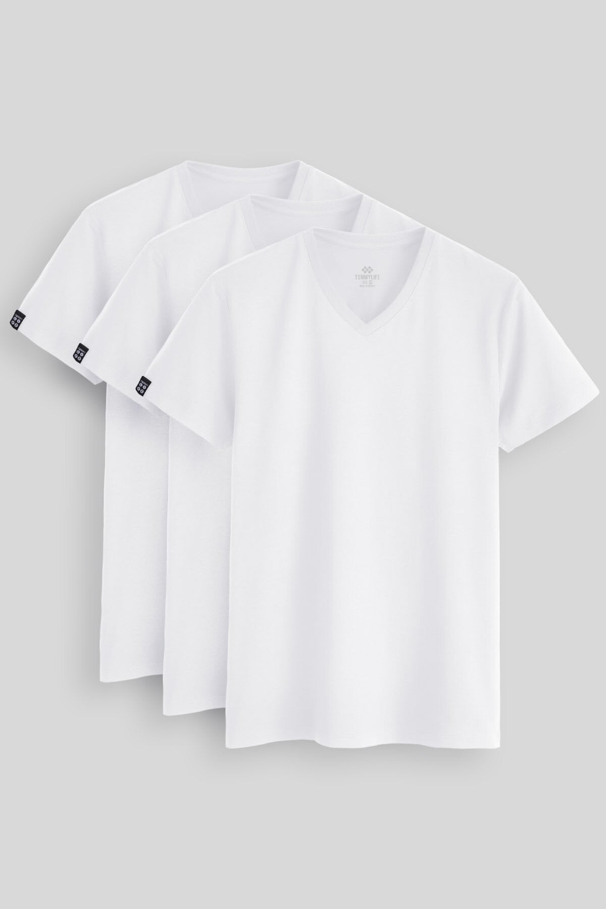 Standard Fit Basic V Collar Pack of 3 white male T-Shirt 87912