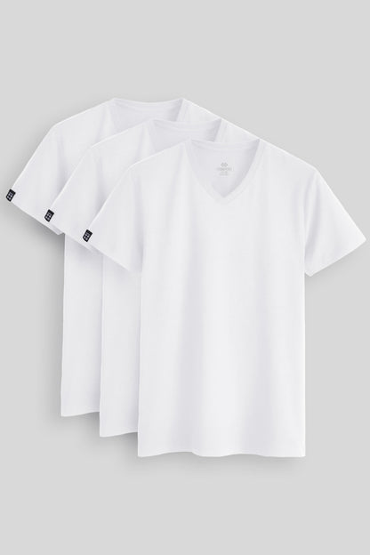 Standard Fit Basic V Collar Pack of 3 white male T-Shirt 87912