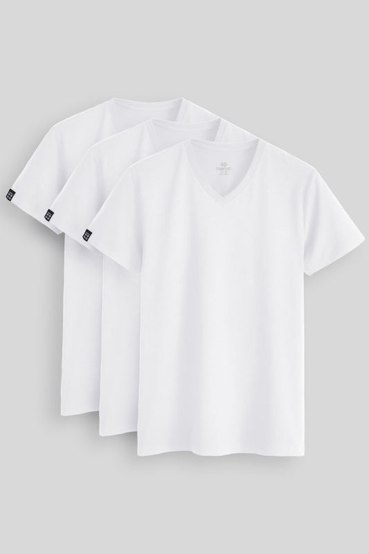 Standard Fit Basic V Collar Pack of 3 white male T-Shirt 87912