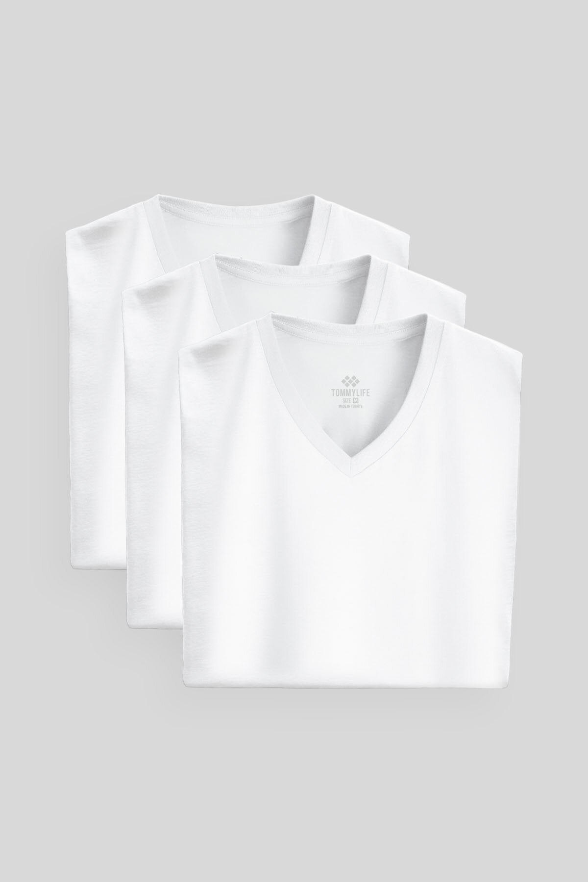Standard Fit Basic V Collar Pack of 3 white male T-Shirt 87912