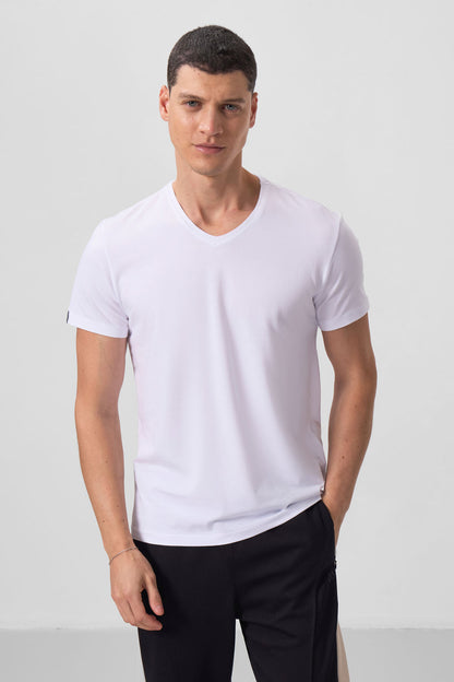 Standard Fit Basic V Collar Pack of 3 Black and white petrol men's T-Shirt 87912
