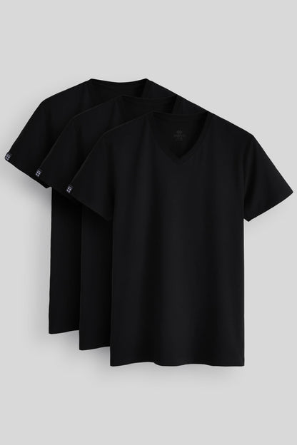 Standard Fit Basic V Collar Pack of 3 Black Men's T-Shirt 87912