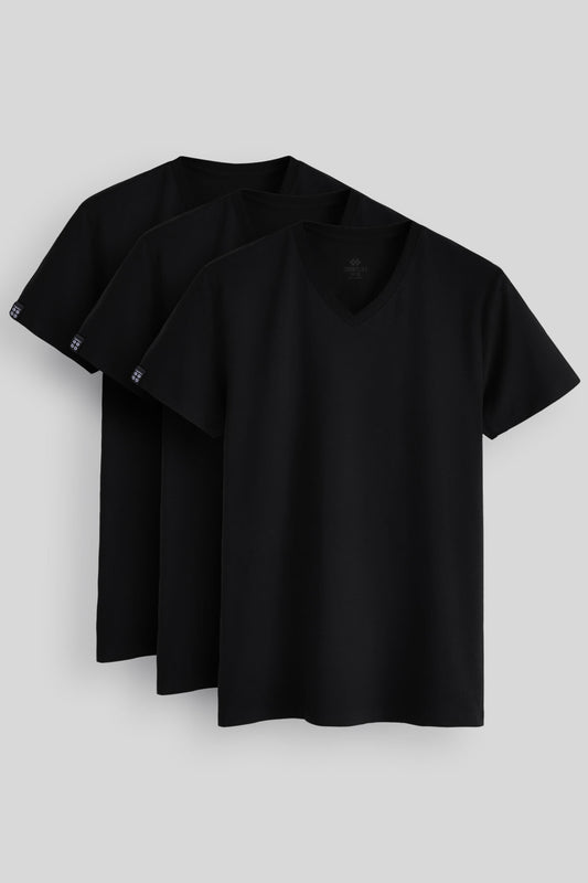 Standard Fit Basic V Collar Pack of 3 Black Men's T-Shirt 87912