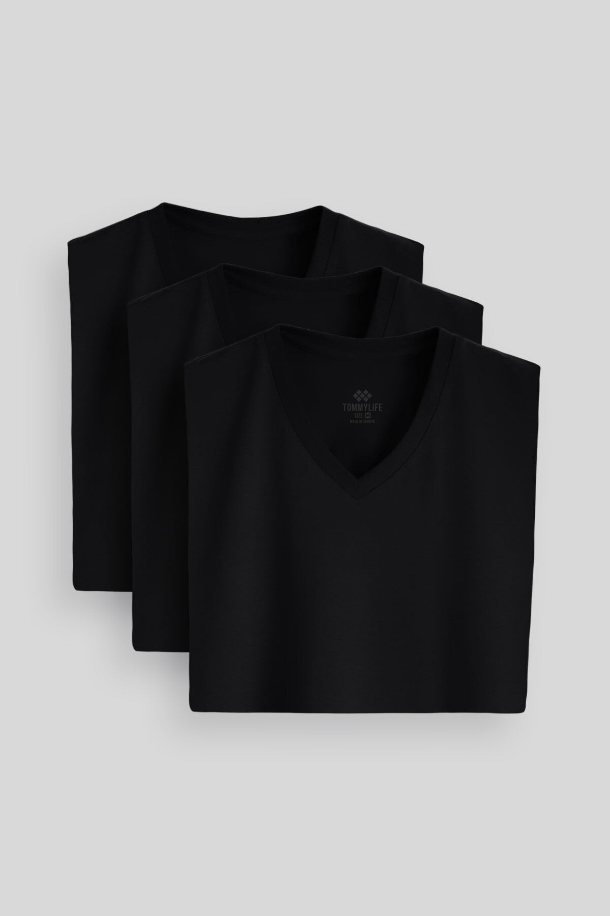 Standard Fit Basic V Collar Pack of 3 Black Men's T-Shirt 87912