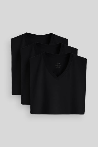 Standard Fit Basic V Collar Pack of 3 Black Men's T-Shirt 87912