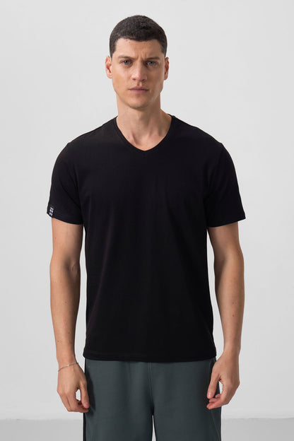 Standard Fit Basic V Collar Pack of 3 Black Men's T-Shirt 87912