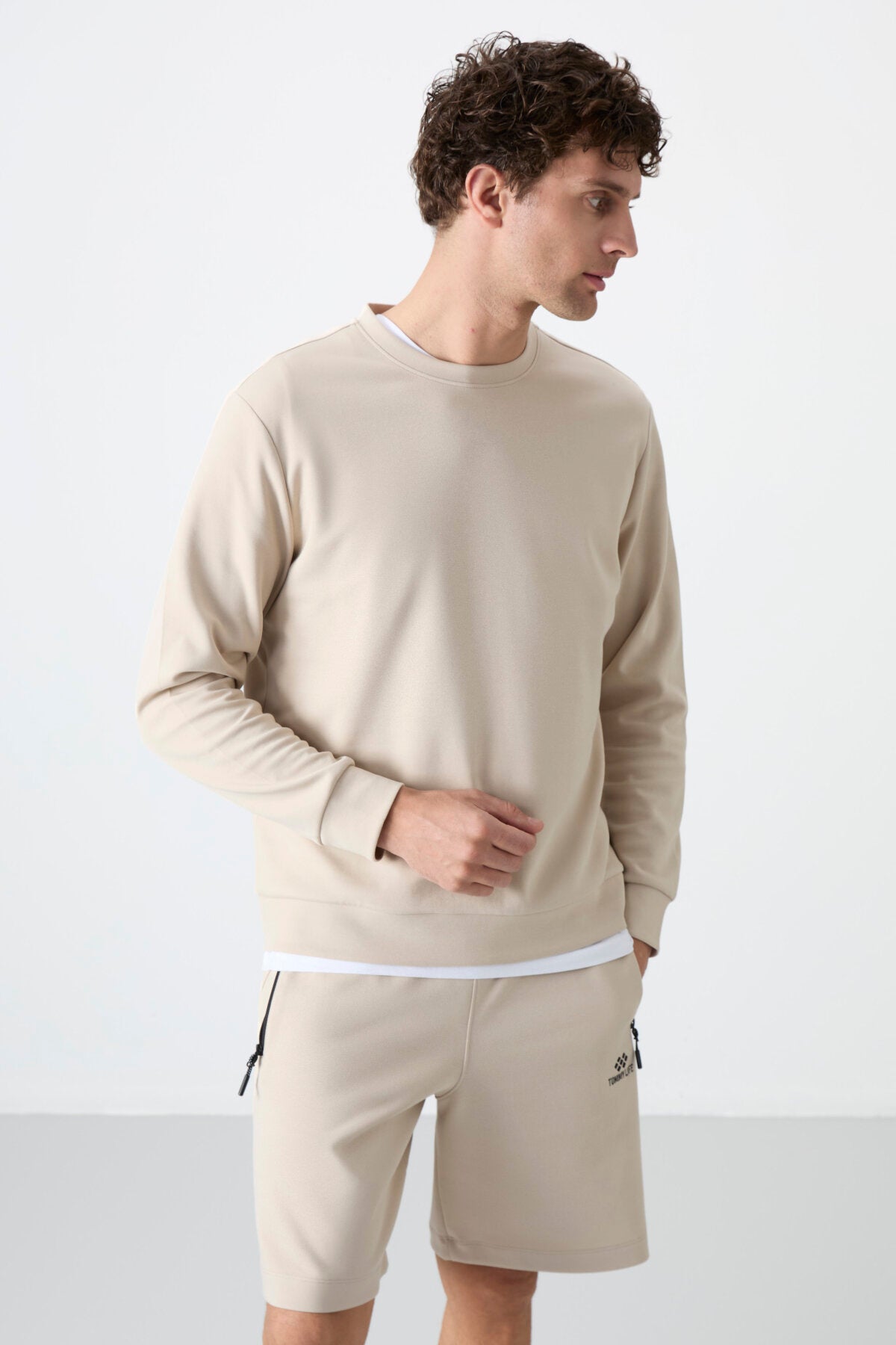 Standard Fit Basic O Collar 3 pack black-beige-brown men's sweatshirt 88053