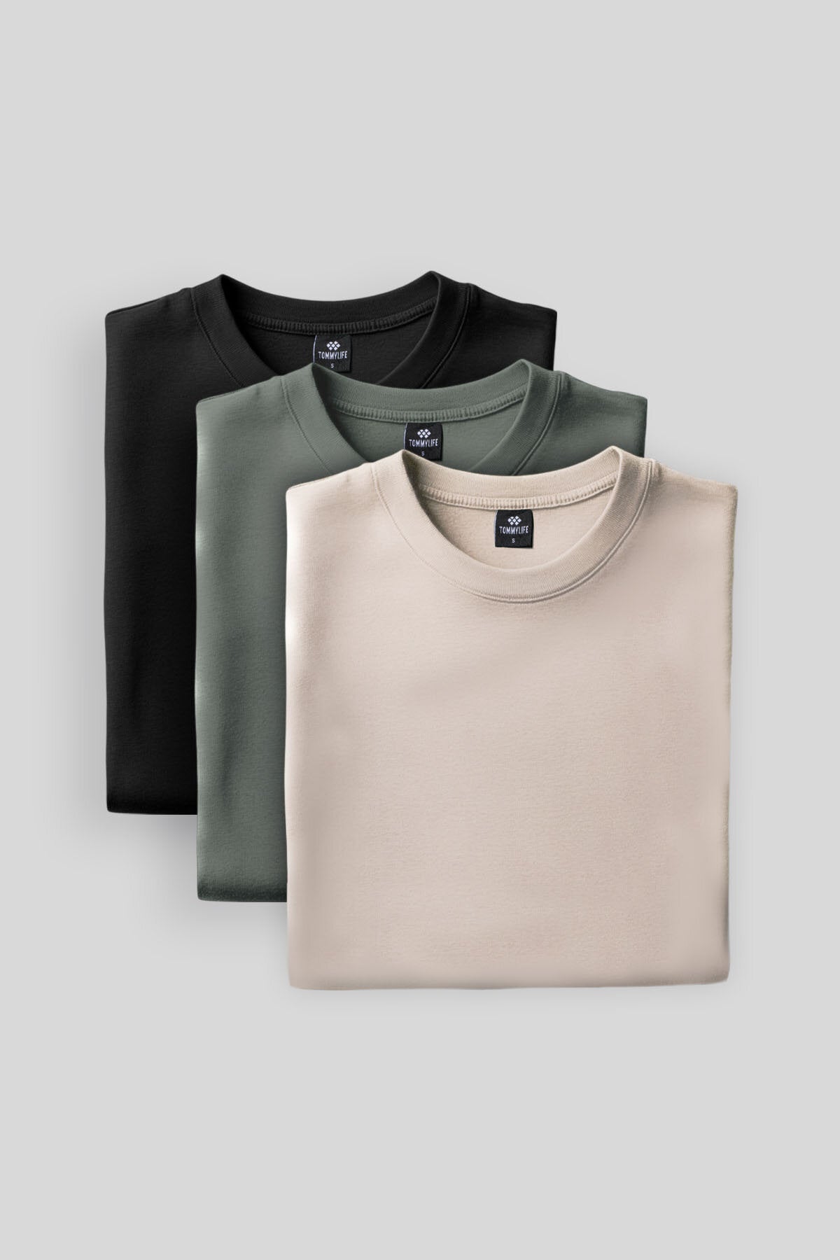 Standard Fit Basic O Collar 3 pack black-beige-brown men's sweatshirt 88053
