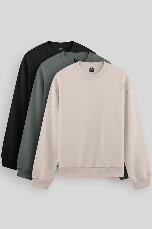 Standard Fit Basic O Collar 3 pack black-beige-brown men's sweatshirt 88053