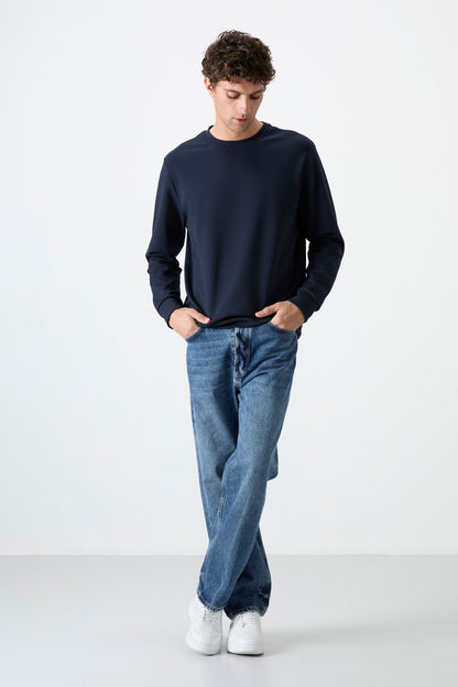 Standard Fit Basic O Collar Pack of 3 Black-Navy-Khaki Men's Sweatshirt 88053