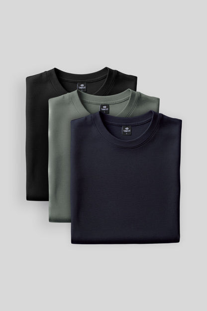 Standard Fit Basic O Collar Pack of 3 Black-Navy-Khaki Men's Sweatshirt 88053