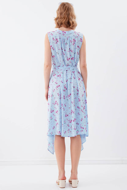 SLEEVELESS BELT-ATTACHED FLORAL DRESS