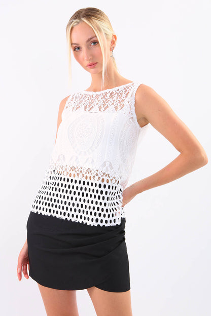 SLEEVELESS LACE TRANSPARENT BLOUSE