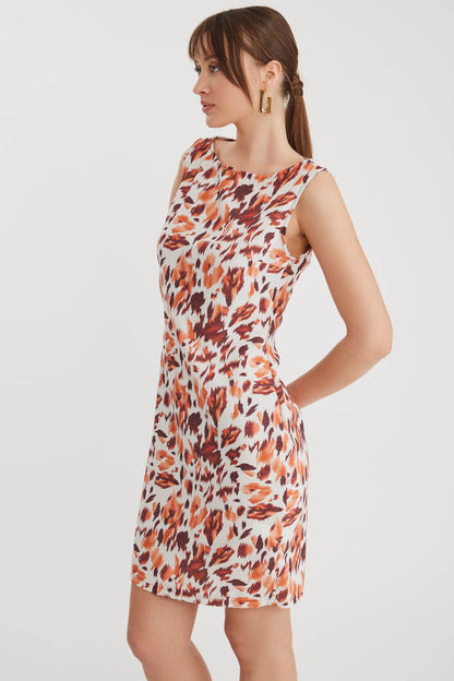 SLEEVELESS DRESS WITH AUTUMN PATTERN