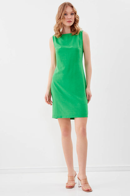 SLEEVELESS VISCOSE LINEN DRESS