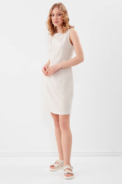 SLEEVELESS VISCOSE LINEN DRESS