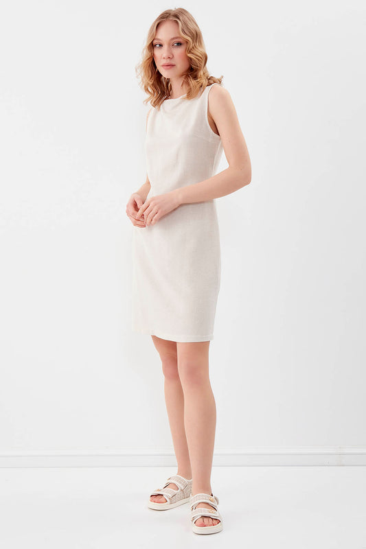 SLEEVELESS VISCOSE LINEN DRESS