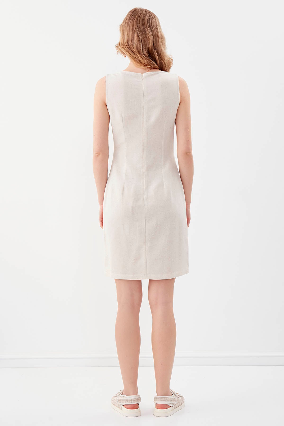 SLEEVELESS VISCOSE LINEN DRESS