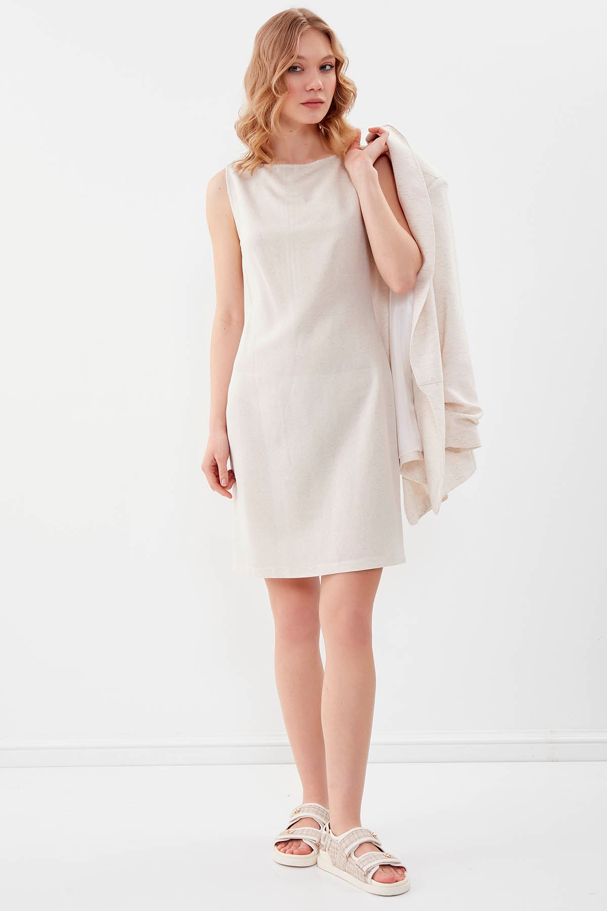 SLEEVELESS VISCOSE LINEN DRESS