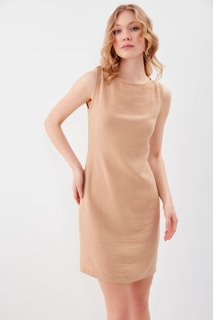 SLEEVELESS VISCOSE LINEN DRESS