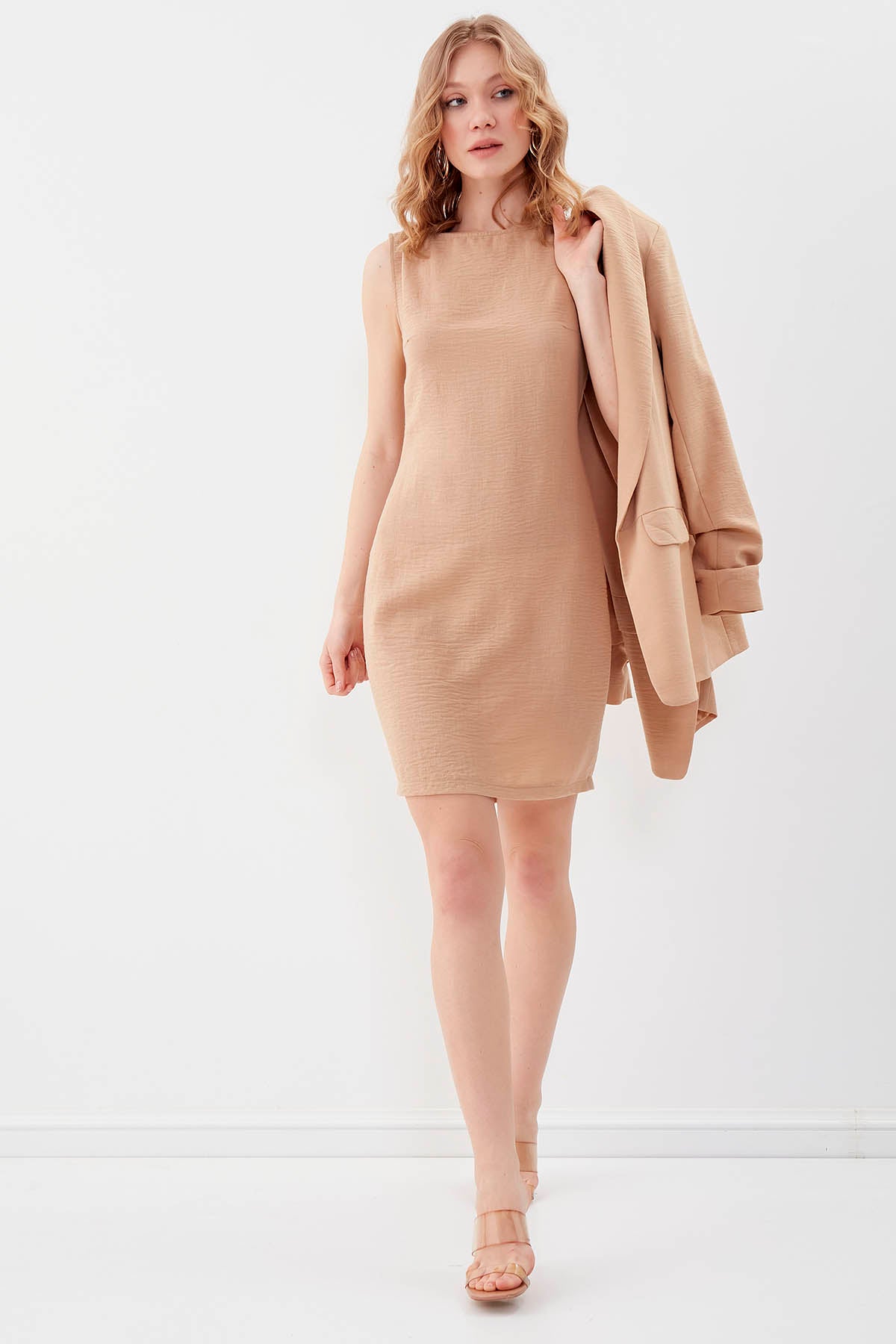 SLEEVELESS VISCOSE LINEN DRESS