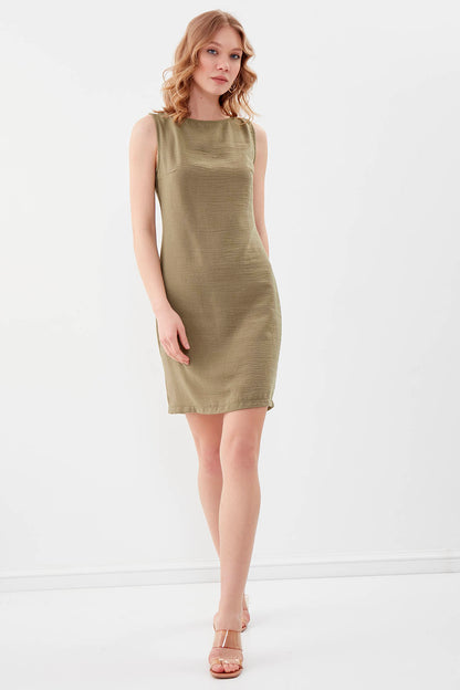 SLEEVELESS VISCOSE LINEN DRESS