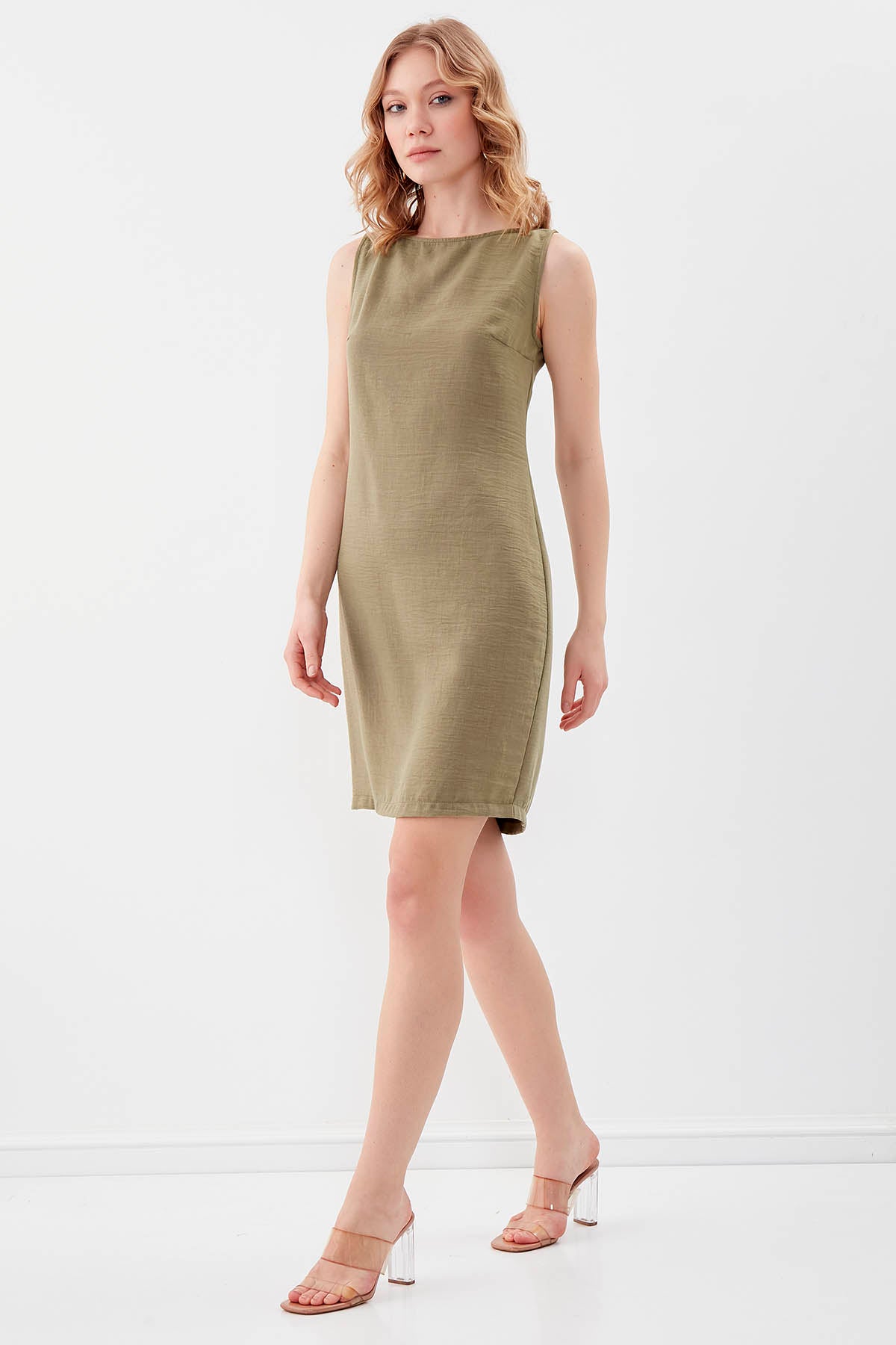 SLEEVELESS VISCOSE LINEN DRESS
