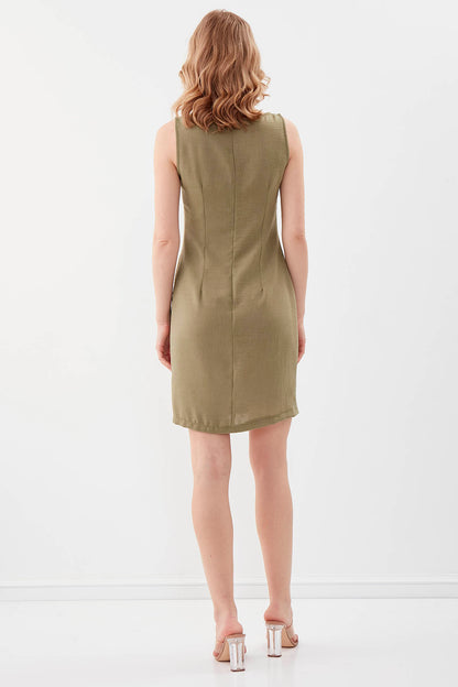 SLEEVELESS VISCOSE LINEN DRESS