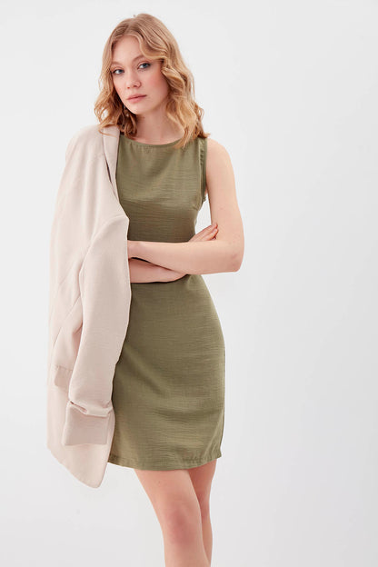 SLEEVELESS VISCOSE LINEN DRESS