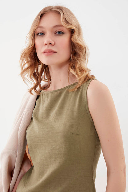 SLEEVELESS VISCOSE LINEN DRESS
