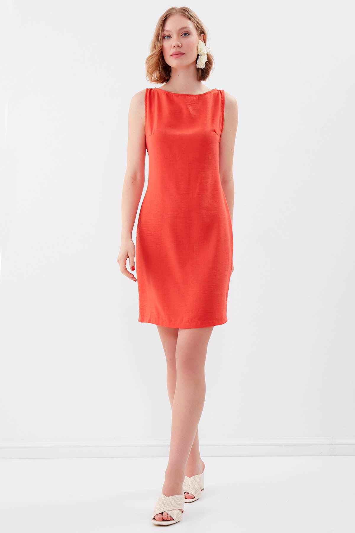 SLEEVELESS VISCOSE LINEN DRESS